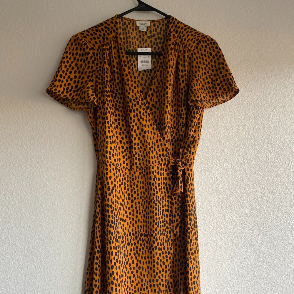 J. Crew Short-sleeved, Mini Wrap Dress, “Leopard”, Size 0, NWT